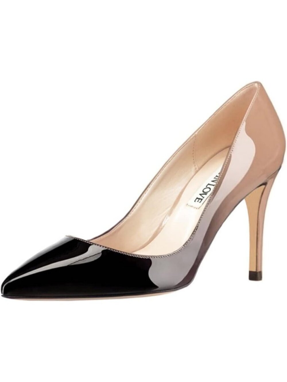 Women's Nude Black Patent Closed Pointed Toe High Heel Pump Slip On Dress Shoes